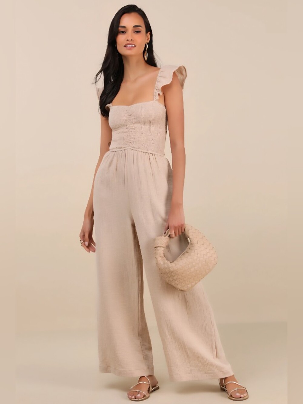 Lulus Daniyah Smocked Flutter Sleeve Wide-Leg Jumpsuit
